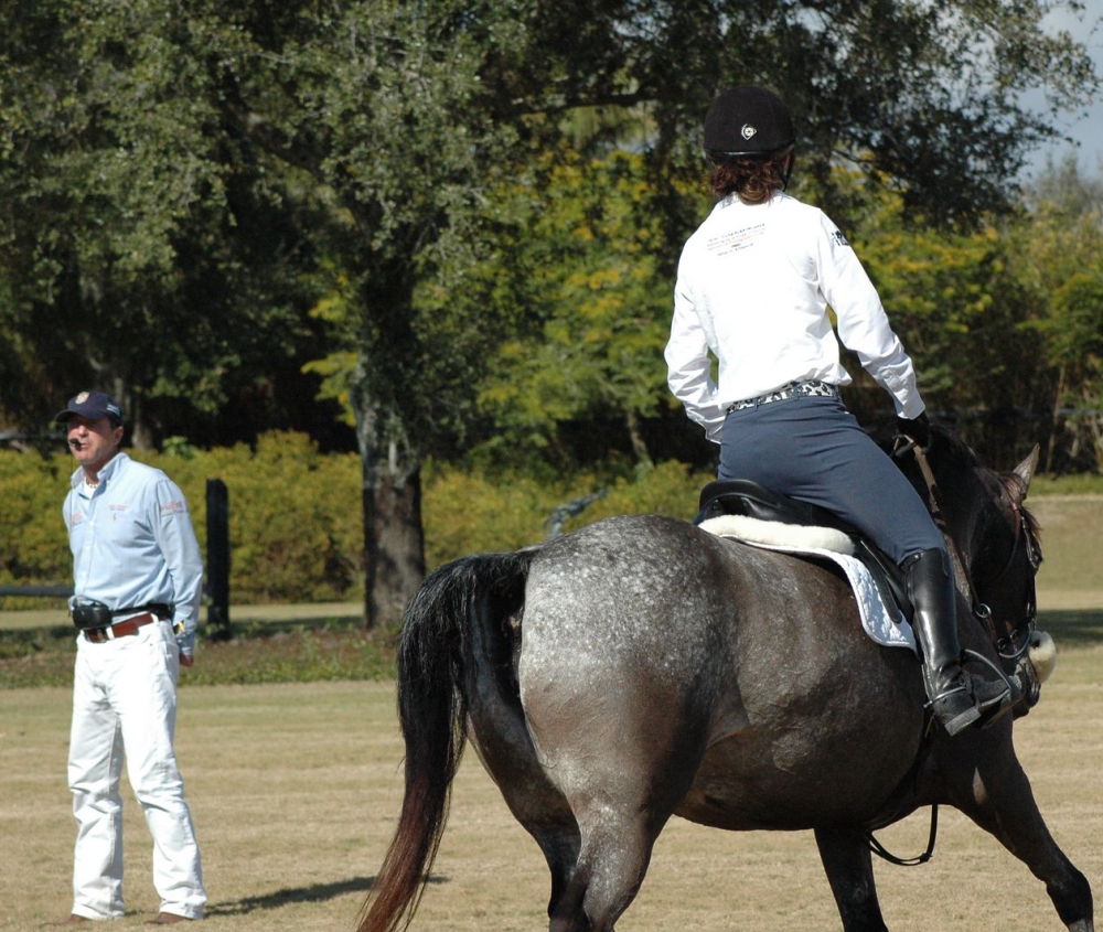On tour, Daniel spends many hours a day in the ring, coaching riders.